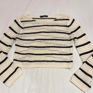 Mango Cream and Black Striped Crochet Top